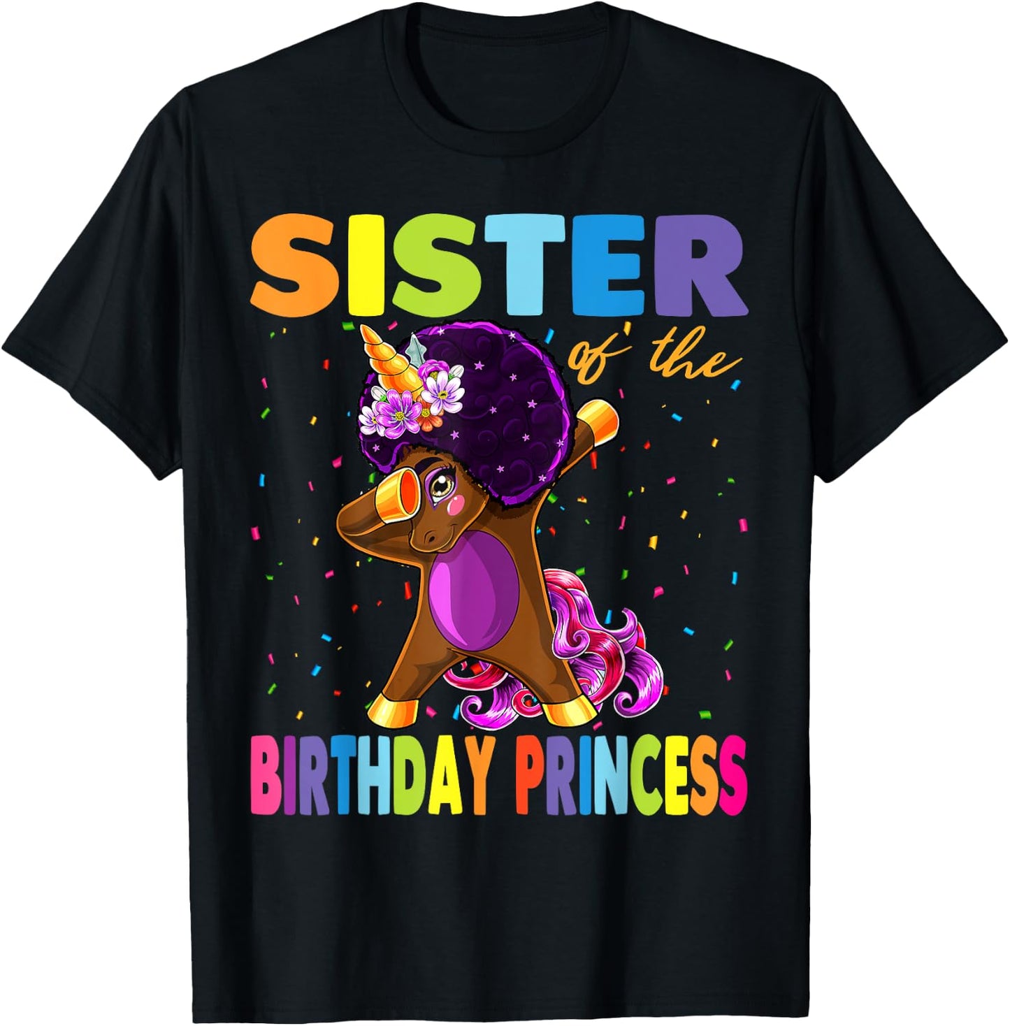 Dabbing Unicorn Afro Sister of the Birthday Princess T-Shirt - T-Shirt | Black