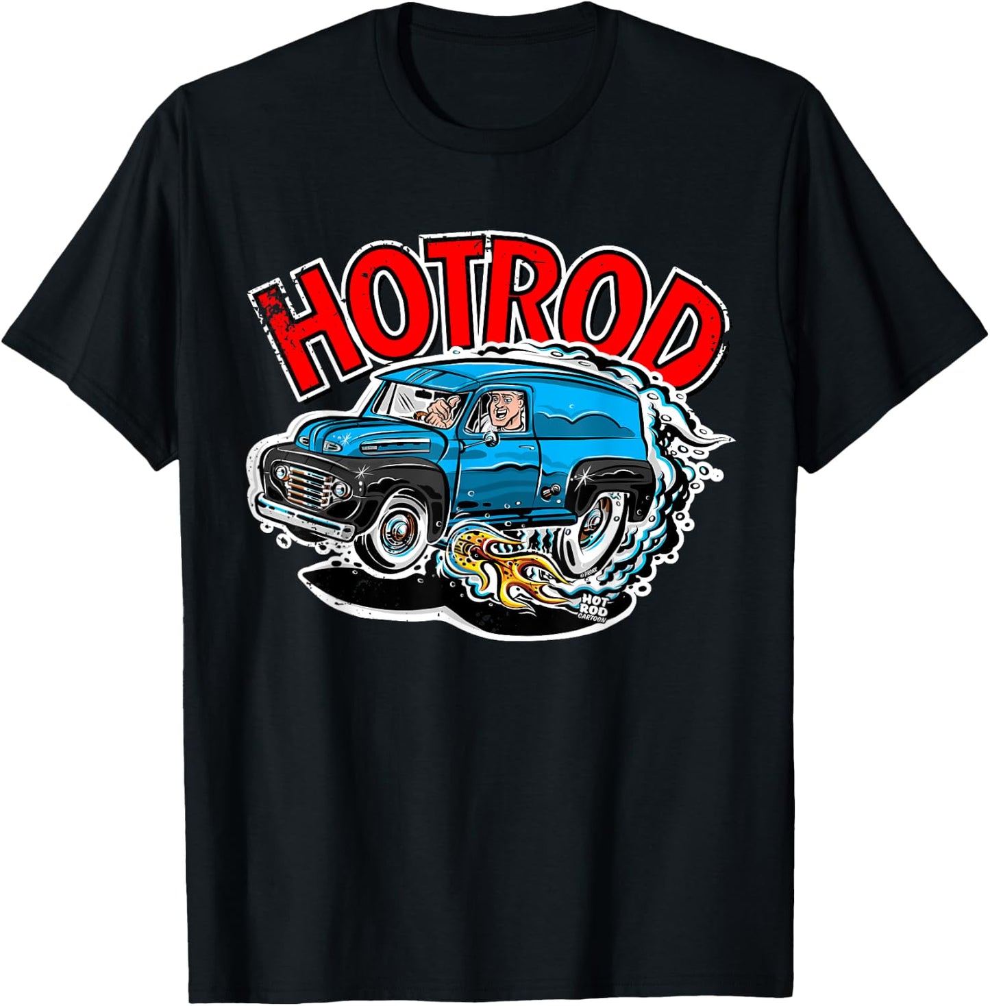 Hot Rod Blue Panel Truck Cartoon Vintage style T-Shirt - T-Shirt | Black