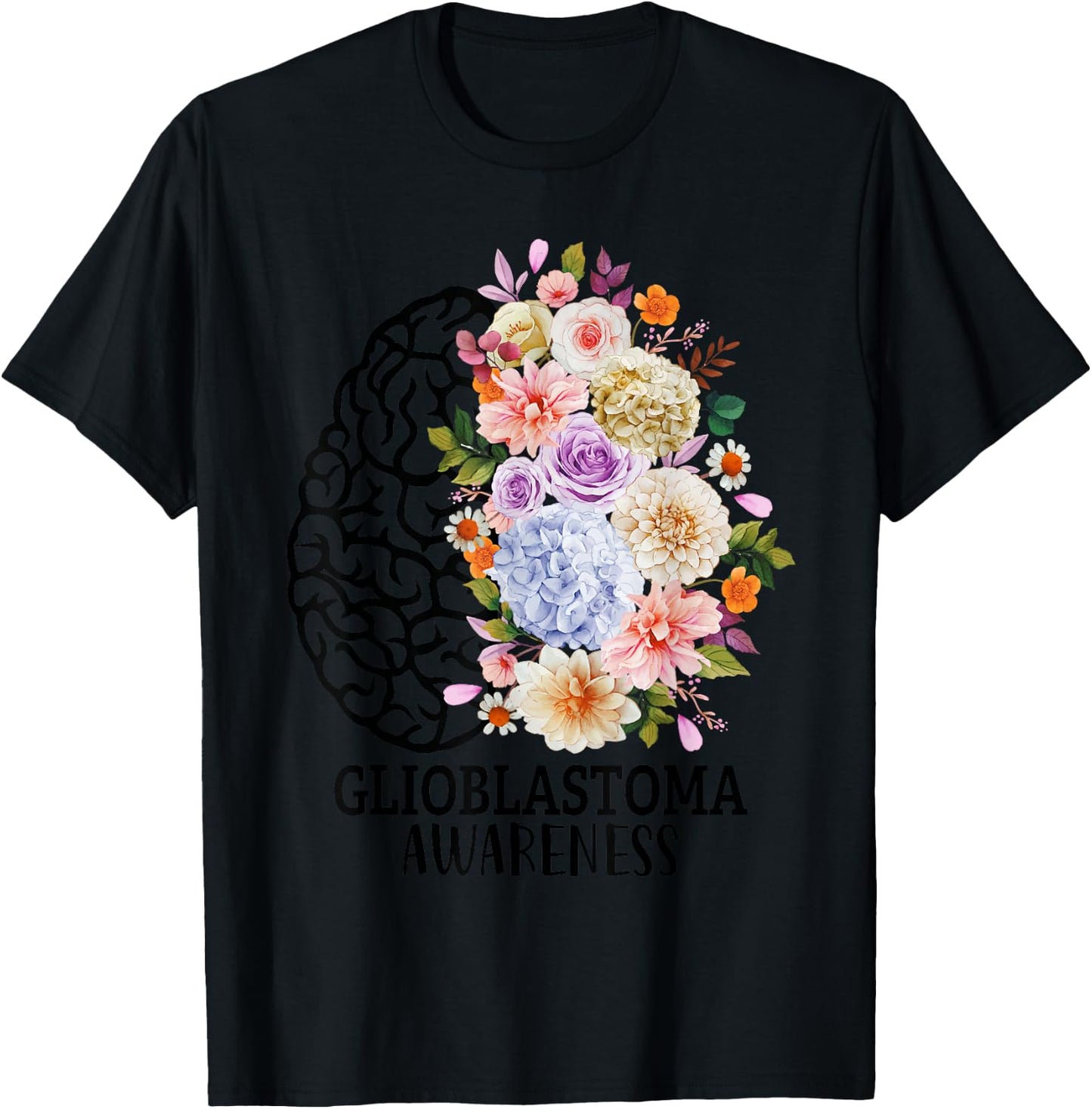 Floral Glioblastoma Awareness Month Brain Cancer Go Gray T-Shirt - T-Shirt | Black
