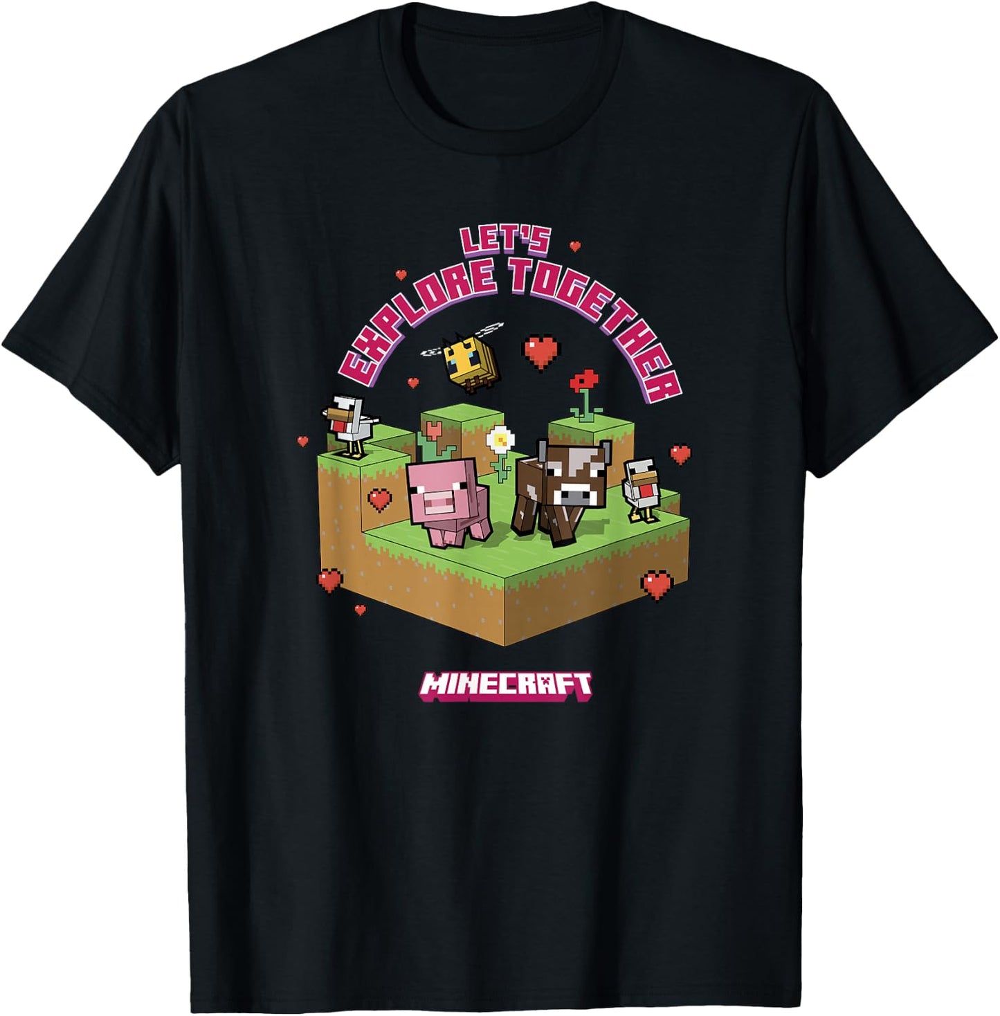 Minecraft Valentine's Day Let's Explore Together Group Shot T-Shirt - T-Shirt | Black