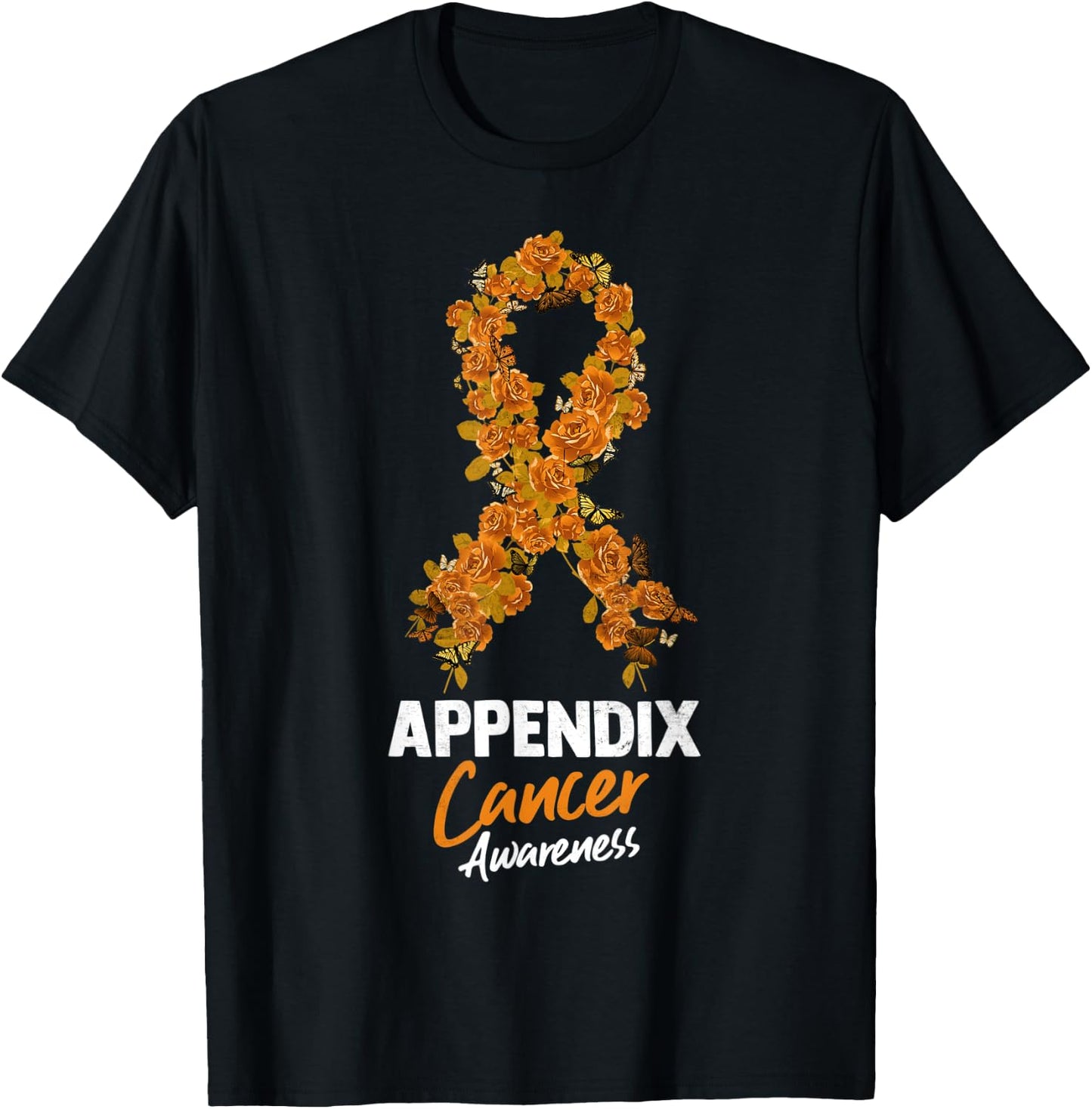 Amber Ribbon Appendix Cancer Awareness T-Shirt - T-Shirt | Black