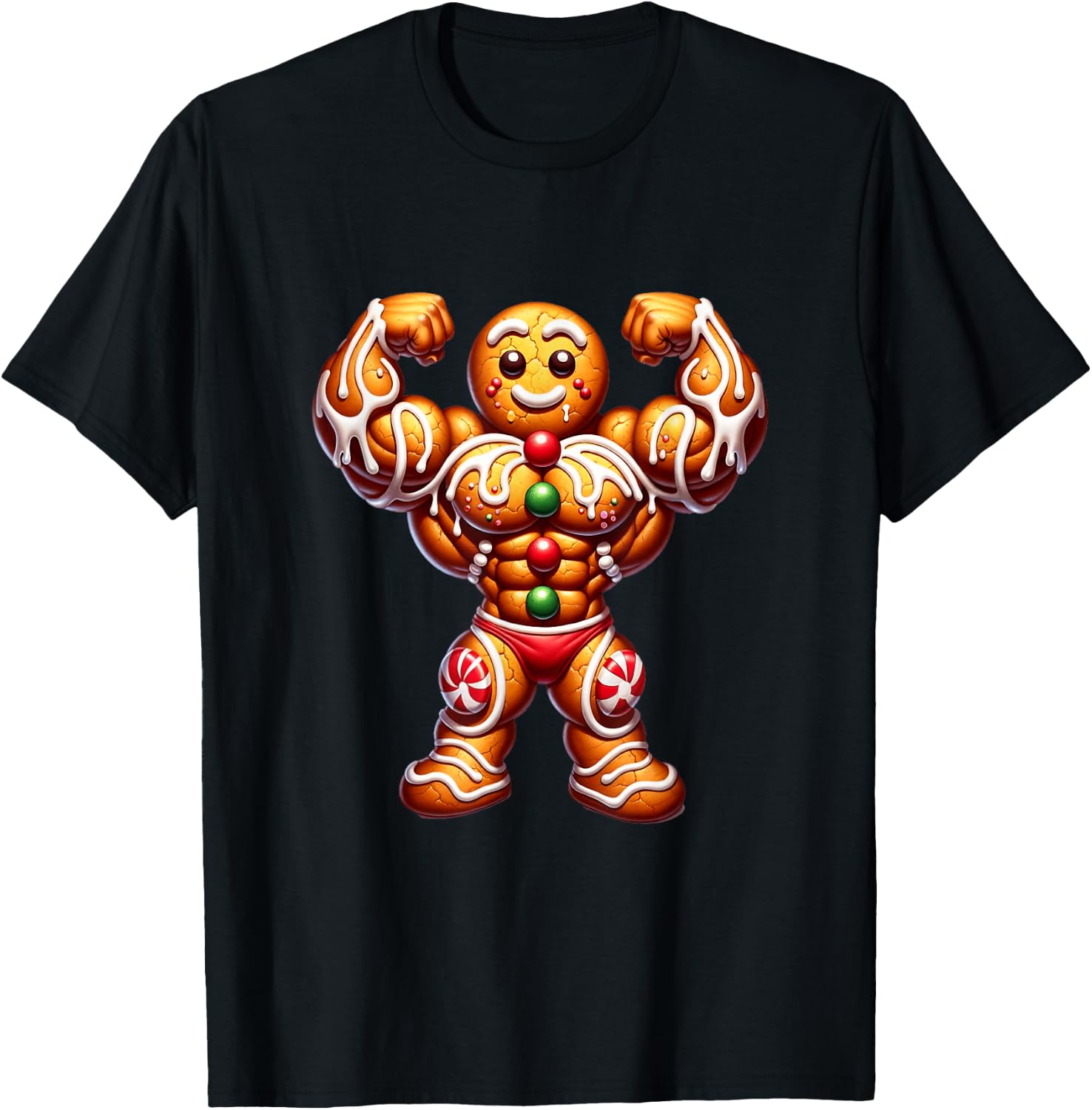 Fitness X-Mas Holiday Bodybuilding Men Women -Adult Black Cartoon Holiday Workout Small T-Shirt - T-Shirt | Black