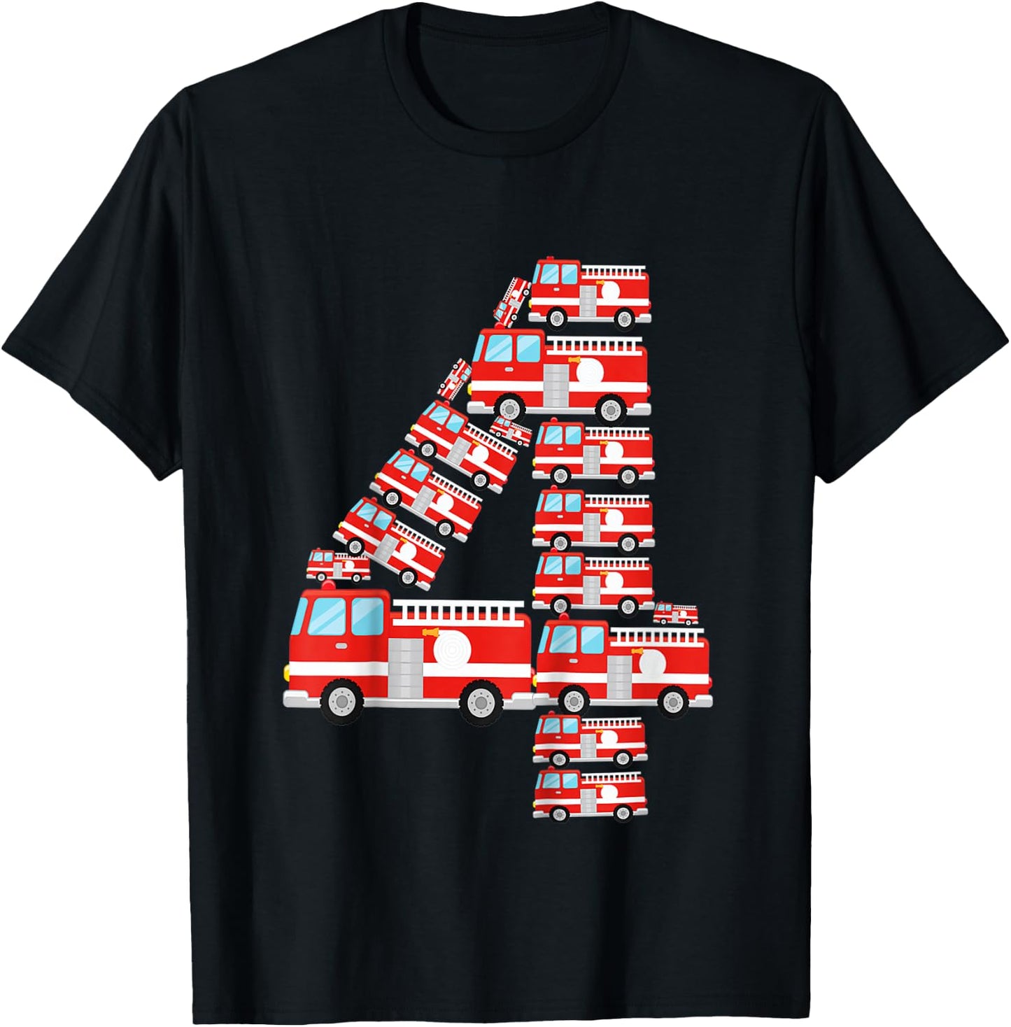 Kids Fire Truck 4th Birthday Boy 4 Year Old Firefighter T-Shirt - T-Shirt | Black