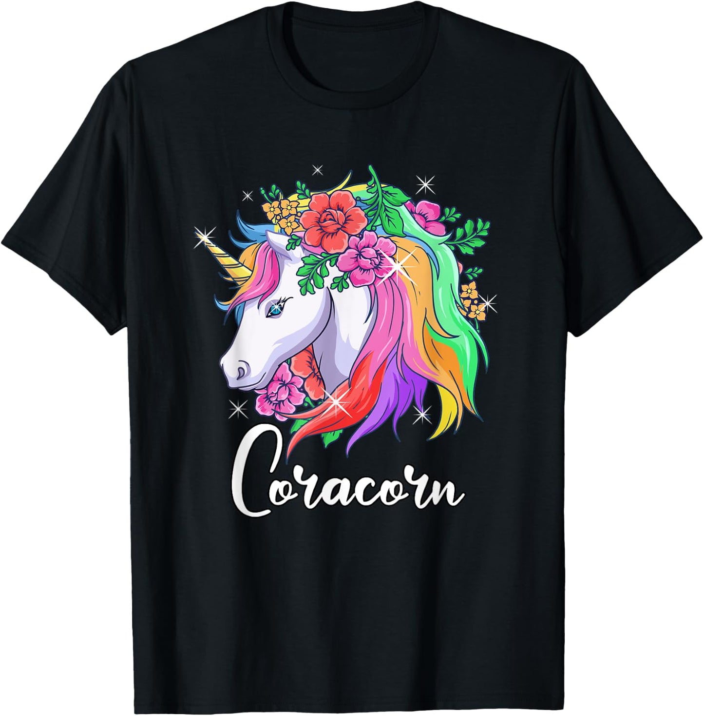 Cute Coracorn Personalized Name Unicorn Cora T-Shirt - T-Shirt | Black