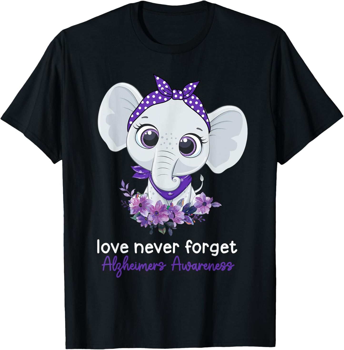 Alzheimer's Awareness Elephant Purple Flower Warrior Support T-Shirt - T-Shirt | Black
