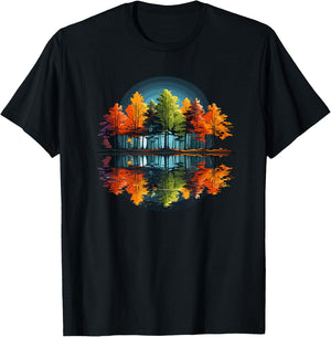 Nature Reflection Forest Trees Outdoor Wildlife T-Shirt - T-Shirt | Black