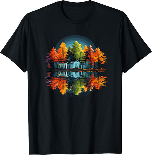 Nature Reflection Forest Trees Outdoor Wildlife T-Shirt - T-Shirt | Black