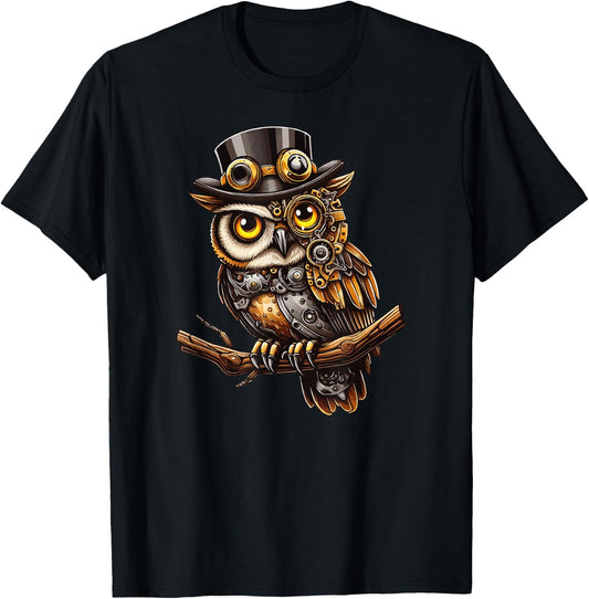 Mechanical Steampunk Barn Owl Clockwork Fantasy Animal T-Shirt - T-Shirt | Black