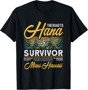 Road To Hana Survivor Curvy Palm Maui Hawaii Hawaiian Fan T-Shirt - T-Shirt | Black