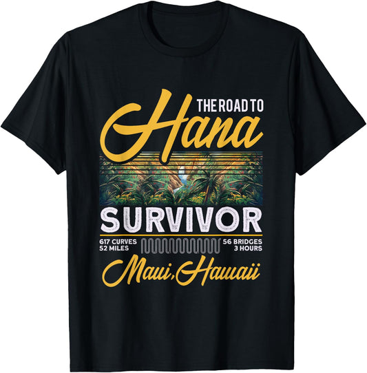 Road To Hana Survivor Curvy Palm Maui Hawaii Hawaiian Fan T-Shirt - T-Shirt | Black