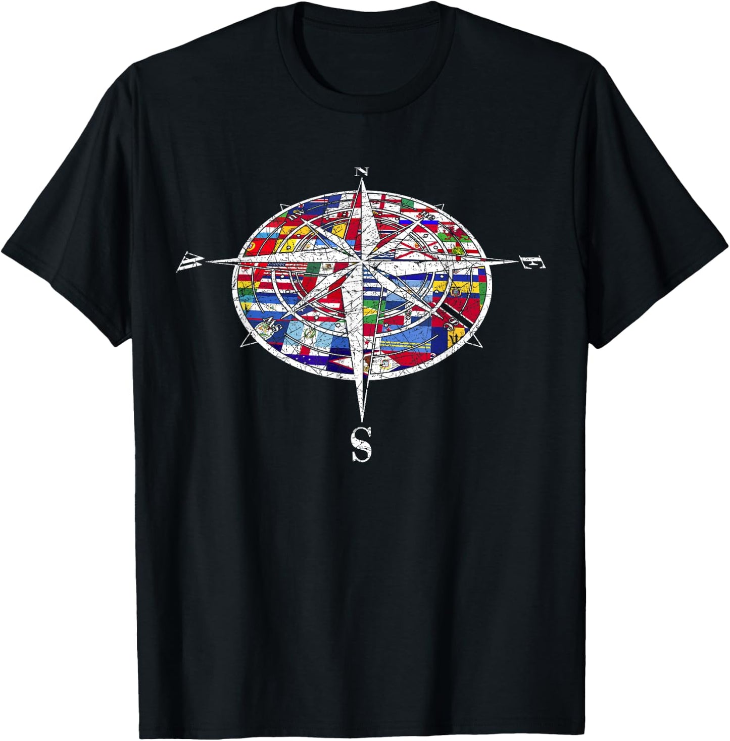 World Flag Compass Travelling Traveler World Flags T-Shirt - T-Shirt | Black