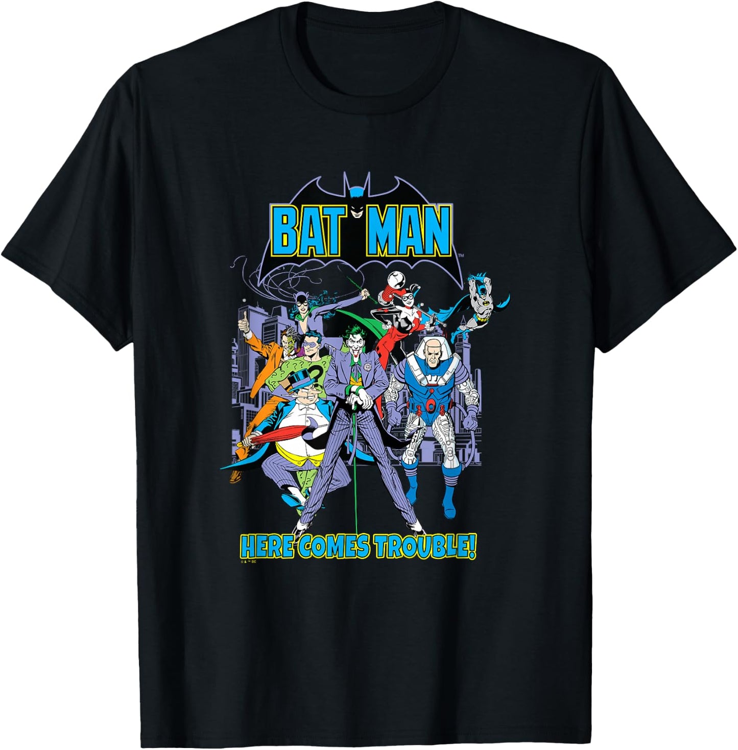 DC Comics Batman Here Comes Trouble! Villain Team Group Shot T-Shirt - T-Shirt | Black