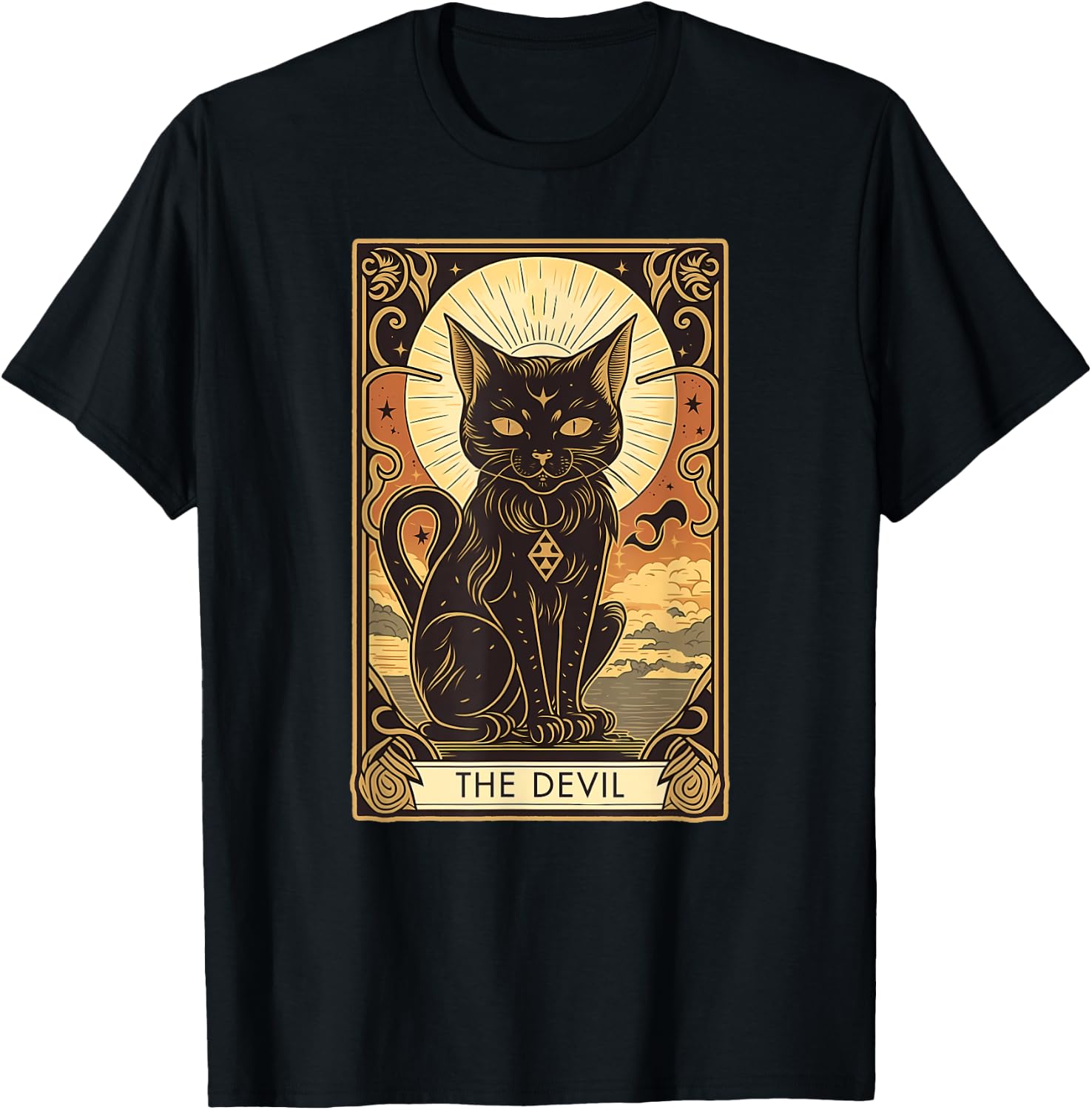 Devil Cat Tarot Card Graphic for Tarot Cat Lovers Women Kids T-Shirt - T-Shirt | Black