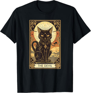 Devil Cat Tarot Card Graphic for Tarot Cat Lovers Women Kids T-Shirt - T-Shirt | Black