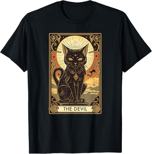 Devil Cat Tarot Card Graphic for Tarot Cat Lovers Women Kids T-Shirt - T-Shirt | Black