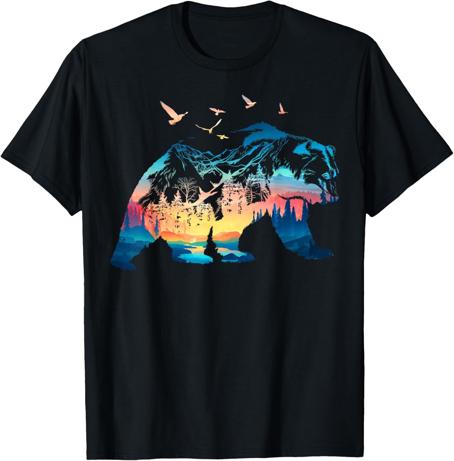 Bear Nature Outdoor Mountains Forest Trees Bear Wildlife T-Shirt - T-Shirt | Black