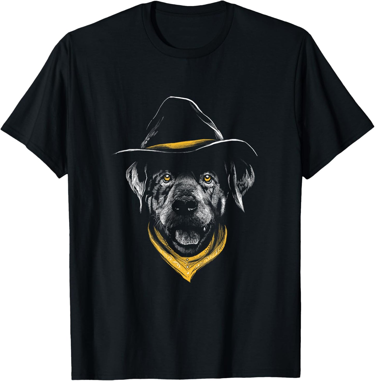 Golden Retriever Drawing - Realistic Cowboy Dog Face T-Shirt - T-Shirt | Black