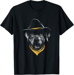 Golden Retriever Drawing - Realistic Cowboy Dog Face T-Shirt - T-Shirt | Black