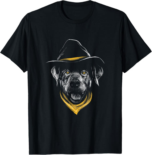 Golden Retriever Drawing - Realistic Cowboy Dog Face T-Shirt - T-Shirt | Black