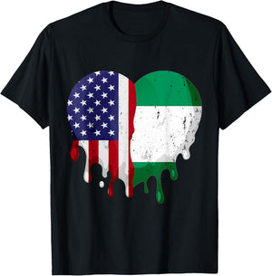 American Nigerian Heritage Month Nigeria Flag Heart T-Shirt - T-Shirt | Black