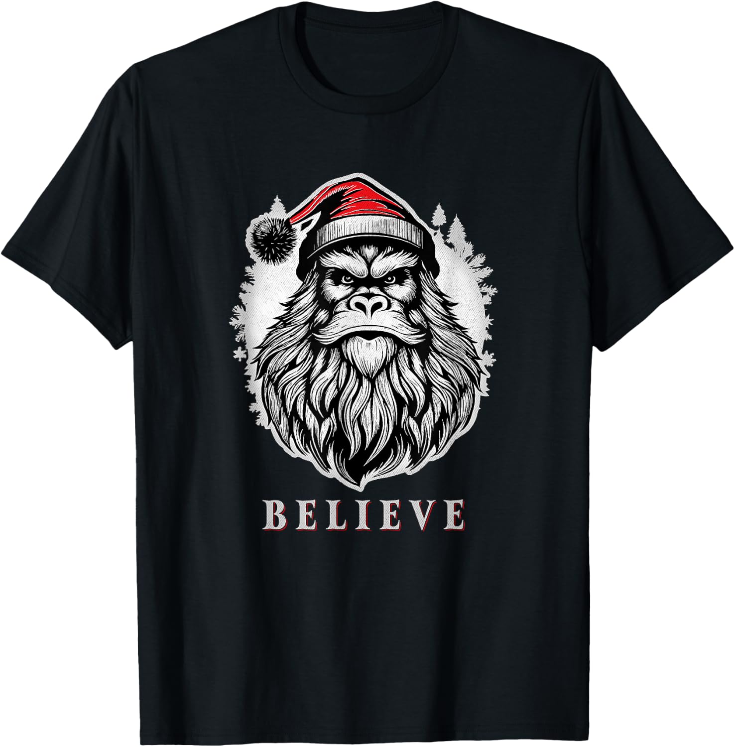Christmas Bigfoot - Christmas Sasquatch - Cryptid Christmas T-Shirt - T-Shirt | Black