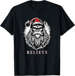 Christmas Bigfoot - Christmas Sasquatch - Cryptid Christmas T-Shirt - T-Shirt | Black