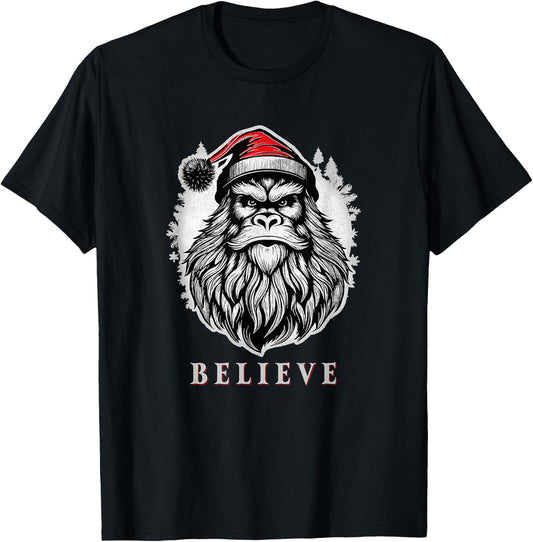 Christmas Bigfoot - Christmas Sasquatch - Cryptid Christmas T-Shirt - T-Shirt | Black