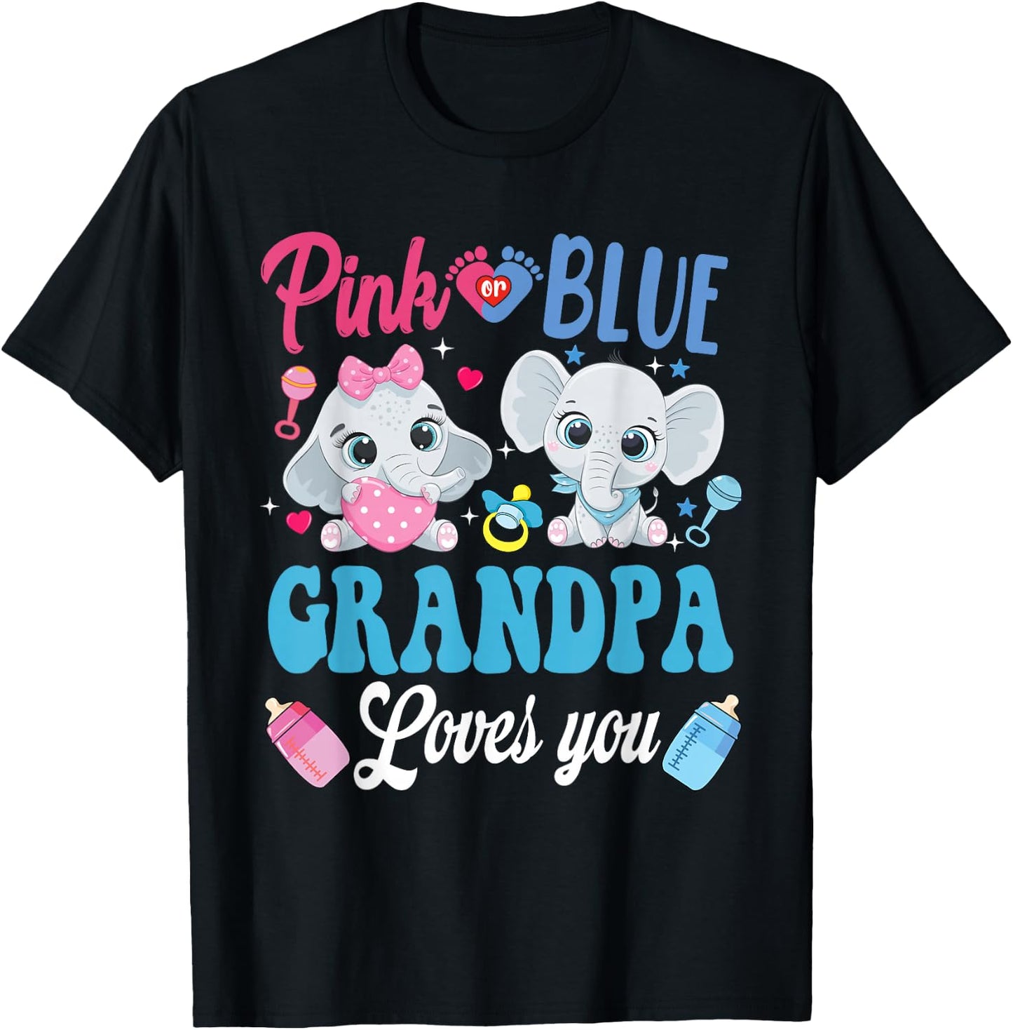 Pink Or Blue Grandpa Loves Your shirt Elephant Gender Reveal T-Shirt - T-Shirt | Black