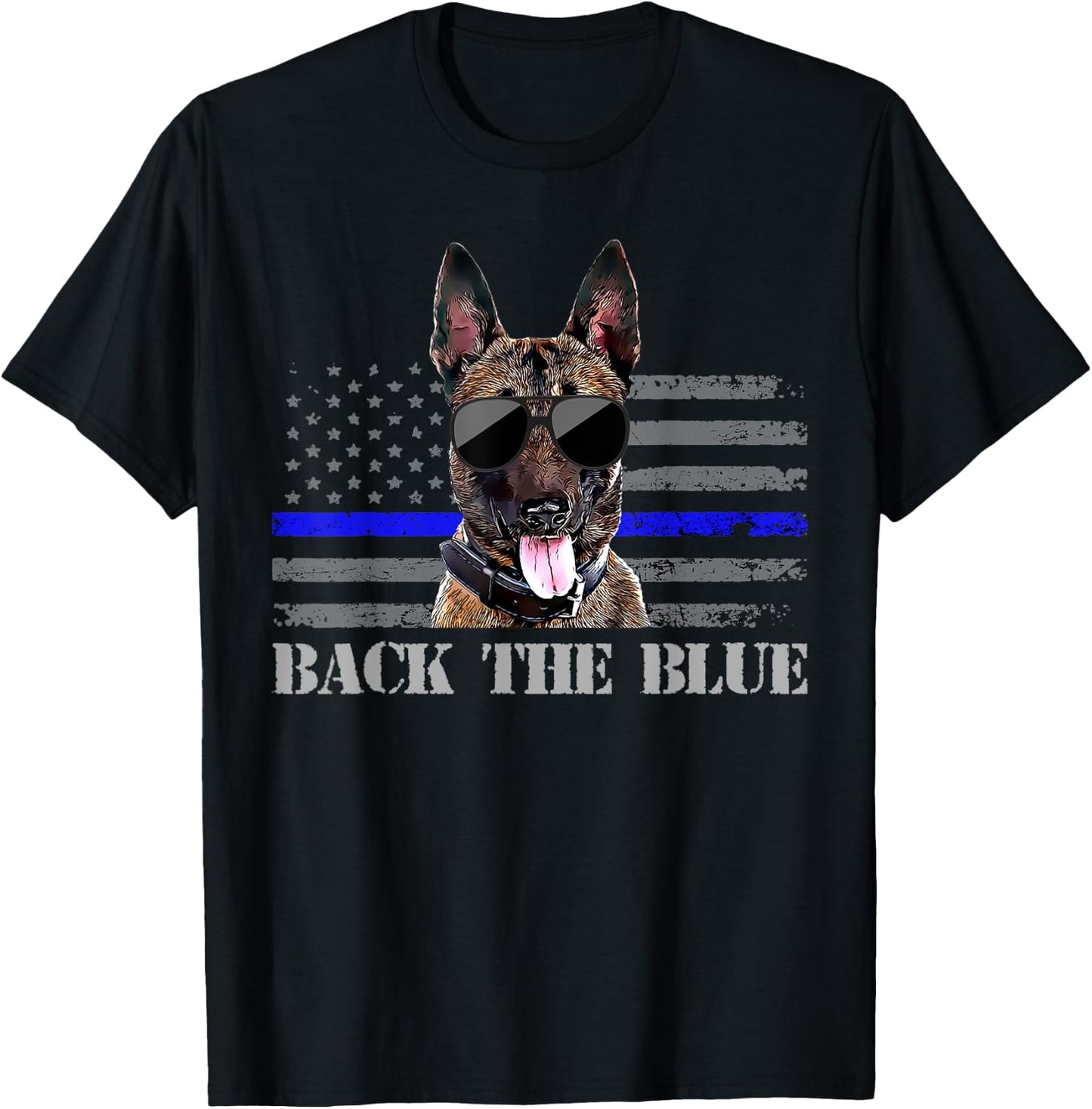 Belgian Malinois Thin Blue Line American Flag Police Dog T-Shirt - T-Shirt | Black