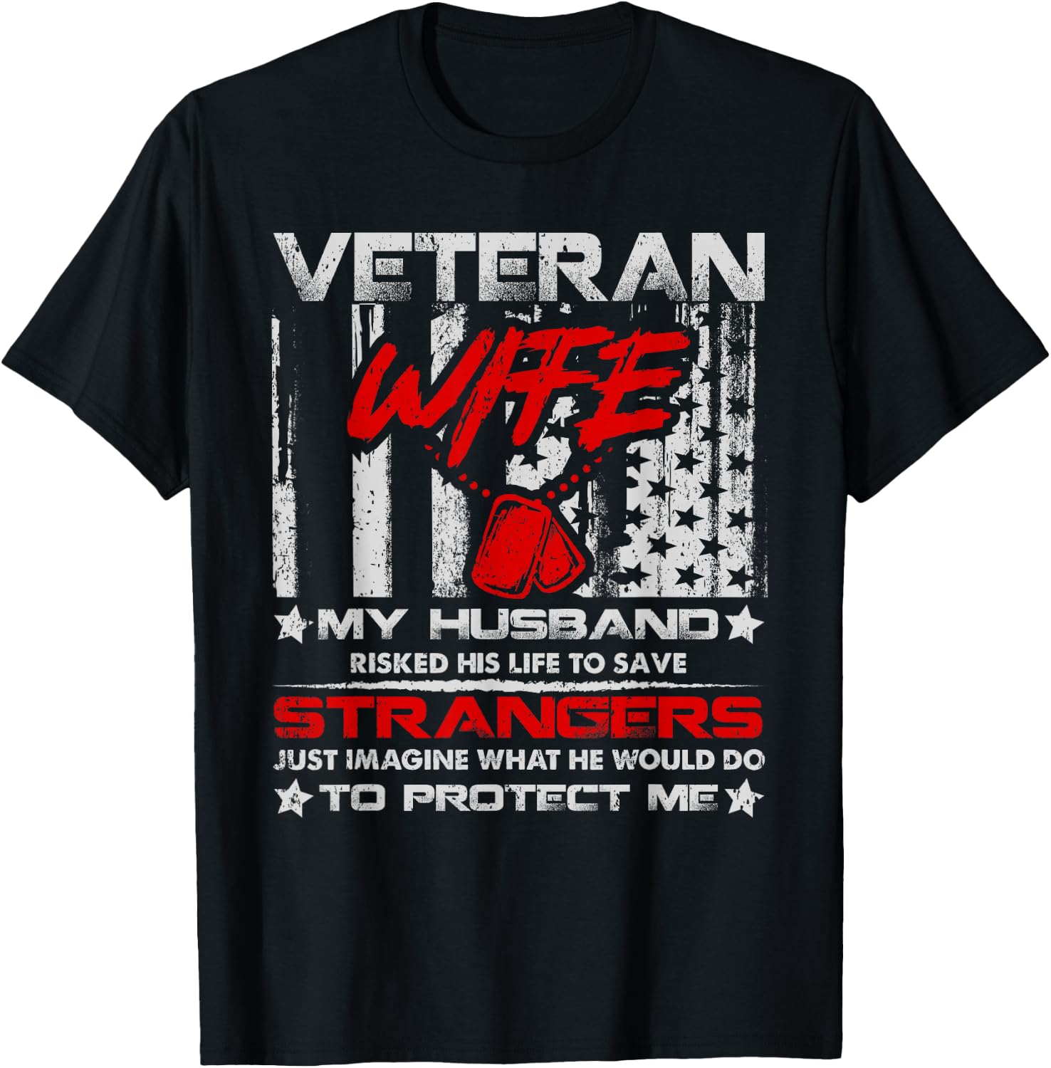 Veteran Wife My Husband Military Veteran American Vintage T-Shirt - T-Shirt | Black