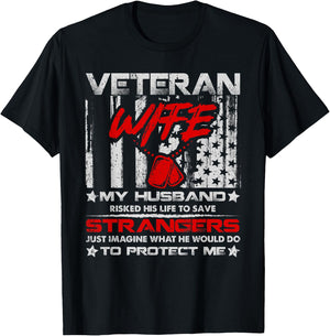 Veteran Wife My Husband Military Veteran American Vintage T-Shirt - T-Shirt | Black