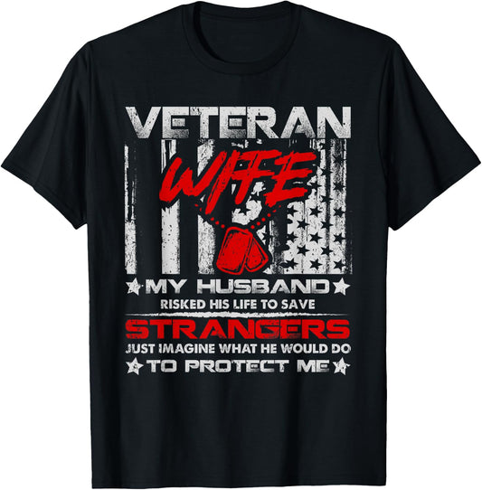 Veteran Wife My Husband Military Veteran American Vintage T-Shirt - T-Shirt | Black