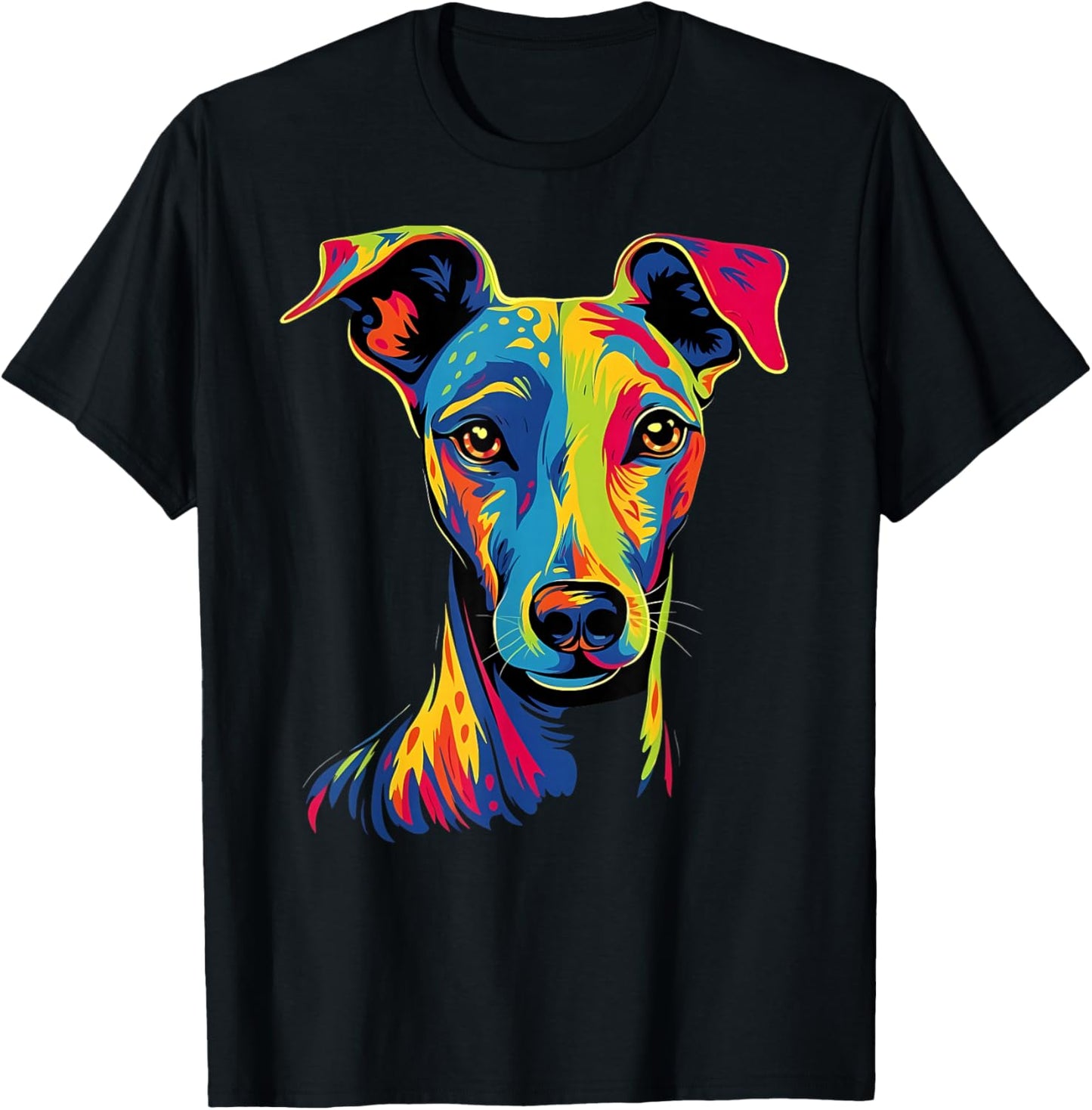 Funny Whippet Dog Mom or Dad Colorful Puppy Art Lover Black T-Shirt - T-Shirt | Black