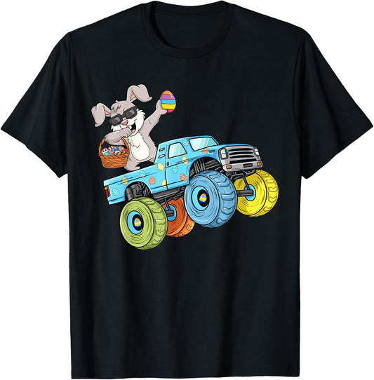 Dabbing Bunny Happy Easter Monster Truck Boys Girls Kids T-Shirt - T-Shirt | Black
