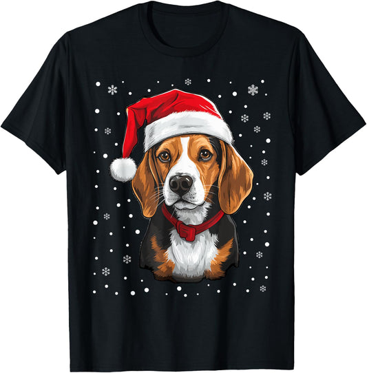 Beagle Dog Christmas Santa Hat Xmas Pajama for Adults kids T-Shirt - T-Shirt | Black