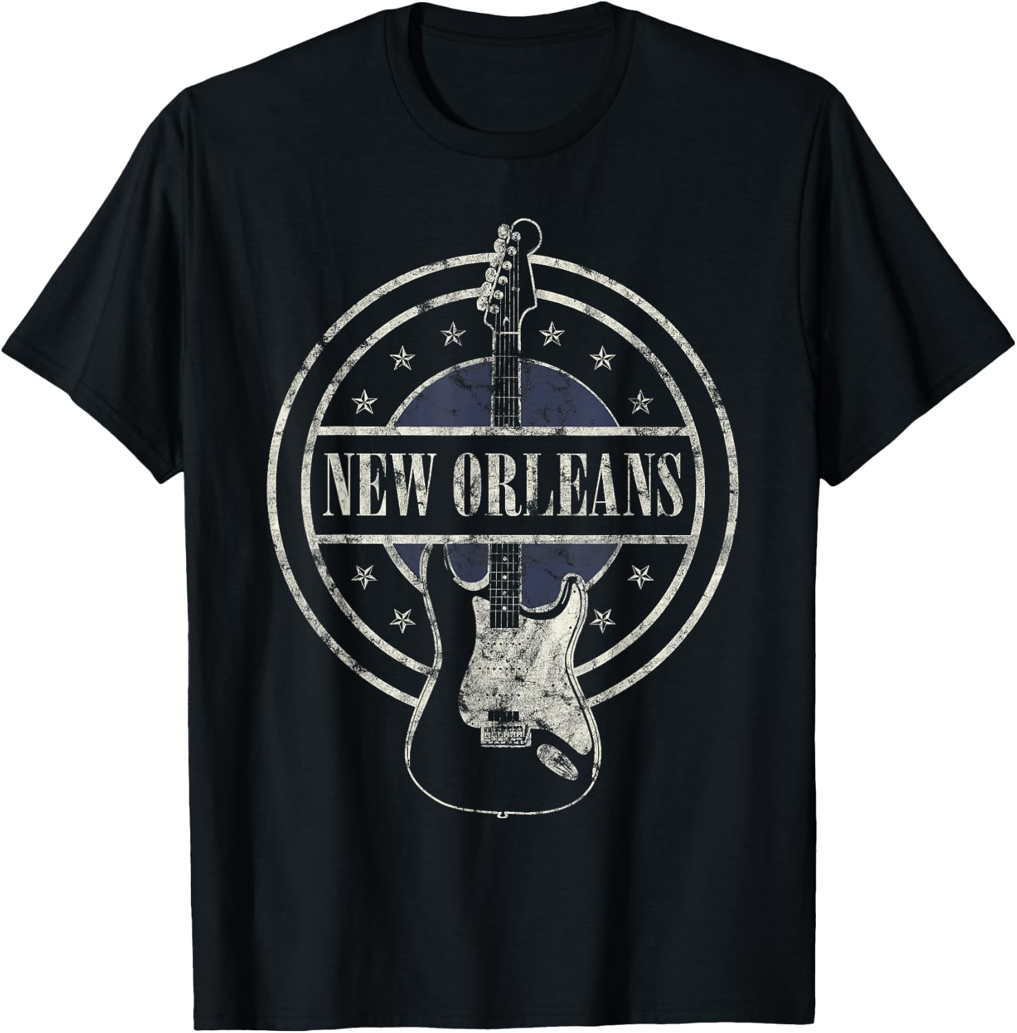 Vintage New Orleans Souvenir Rock and Roll Guitar Player T-Shirt - T-Shirt | Black