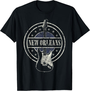 Vintage New Orleans Souvenir Rock and Roll Guitar Player T-Shirt - T-Shirt | Black