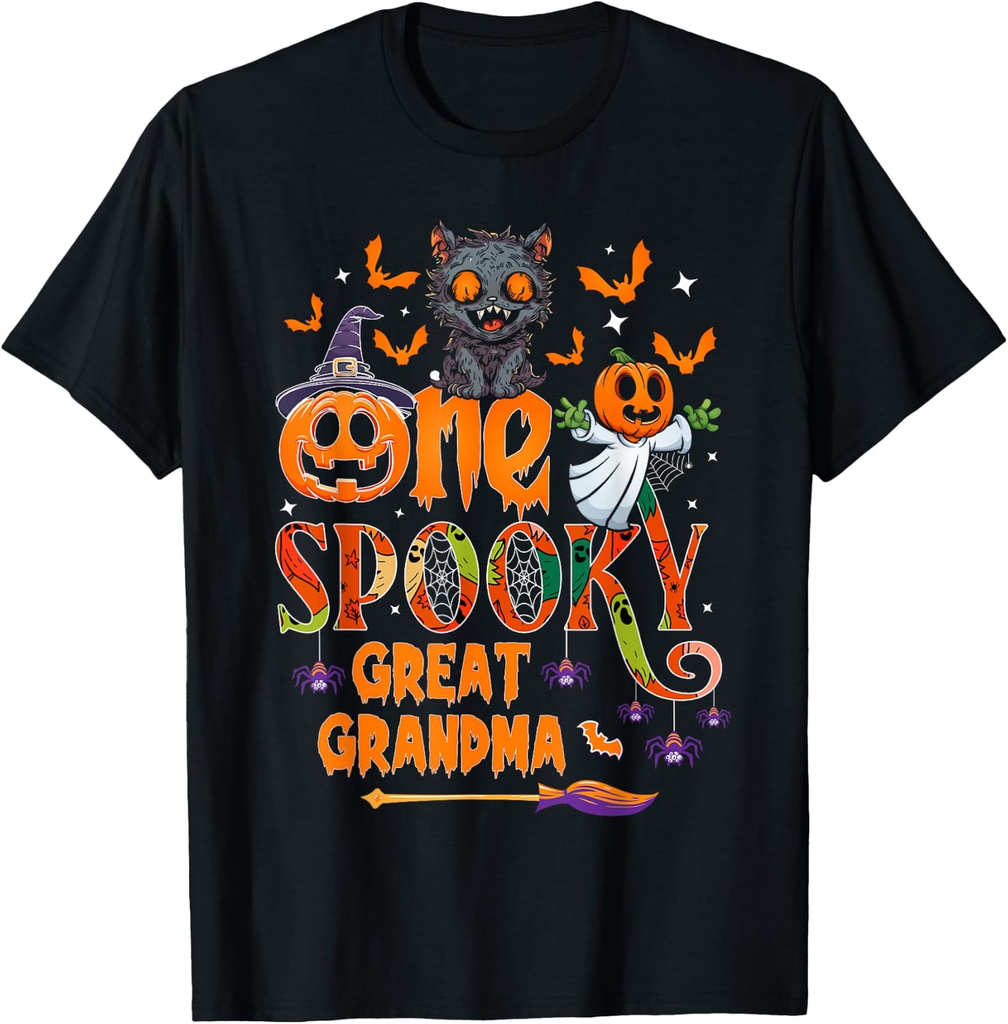One spooky Great Grandma funny Halloween Grandma cat ghost T-Shirt - T-Shirt | Black
