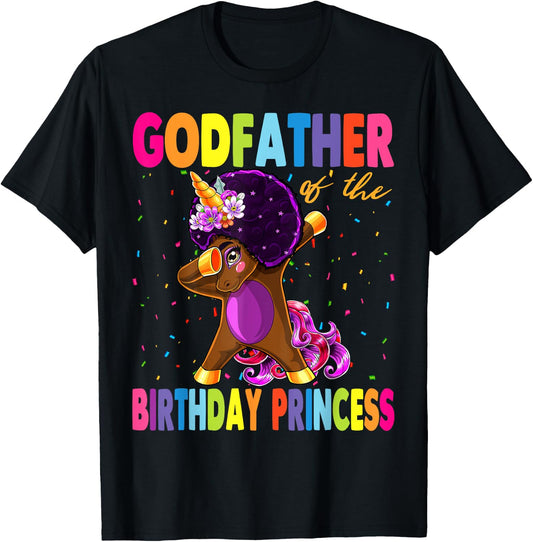 Dabbing Unicorn Afro Godfather of the Birthday Princess T-Shirt - T-Shirt | Black