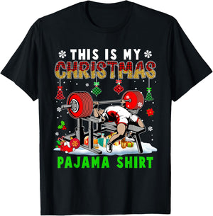 This Is My Christmas Pajama Shirt Santa Powerlifting Gym T-Shirt - T-Shirt | Black