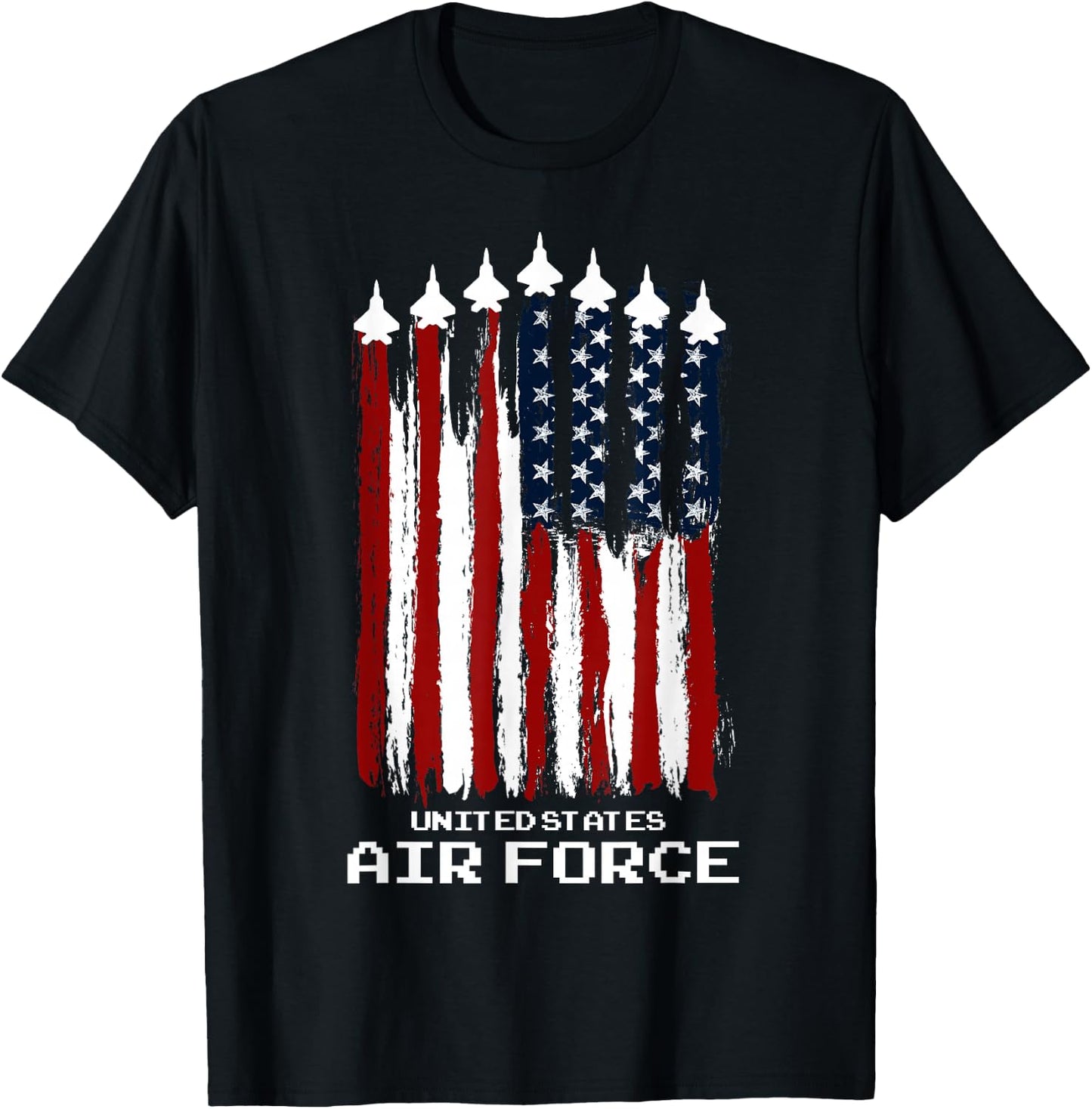 Vintage US Air Force Veterans USA American Flag 4th of July T-Shirt - T-Shirt | Black