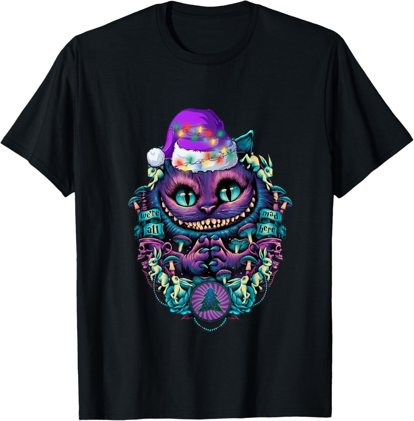 Cheshire Cat shirt Christmas Alice in Wonderland Graphic T-Shirt - T-Shirt | Black
