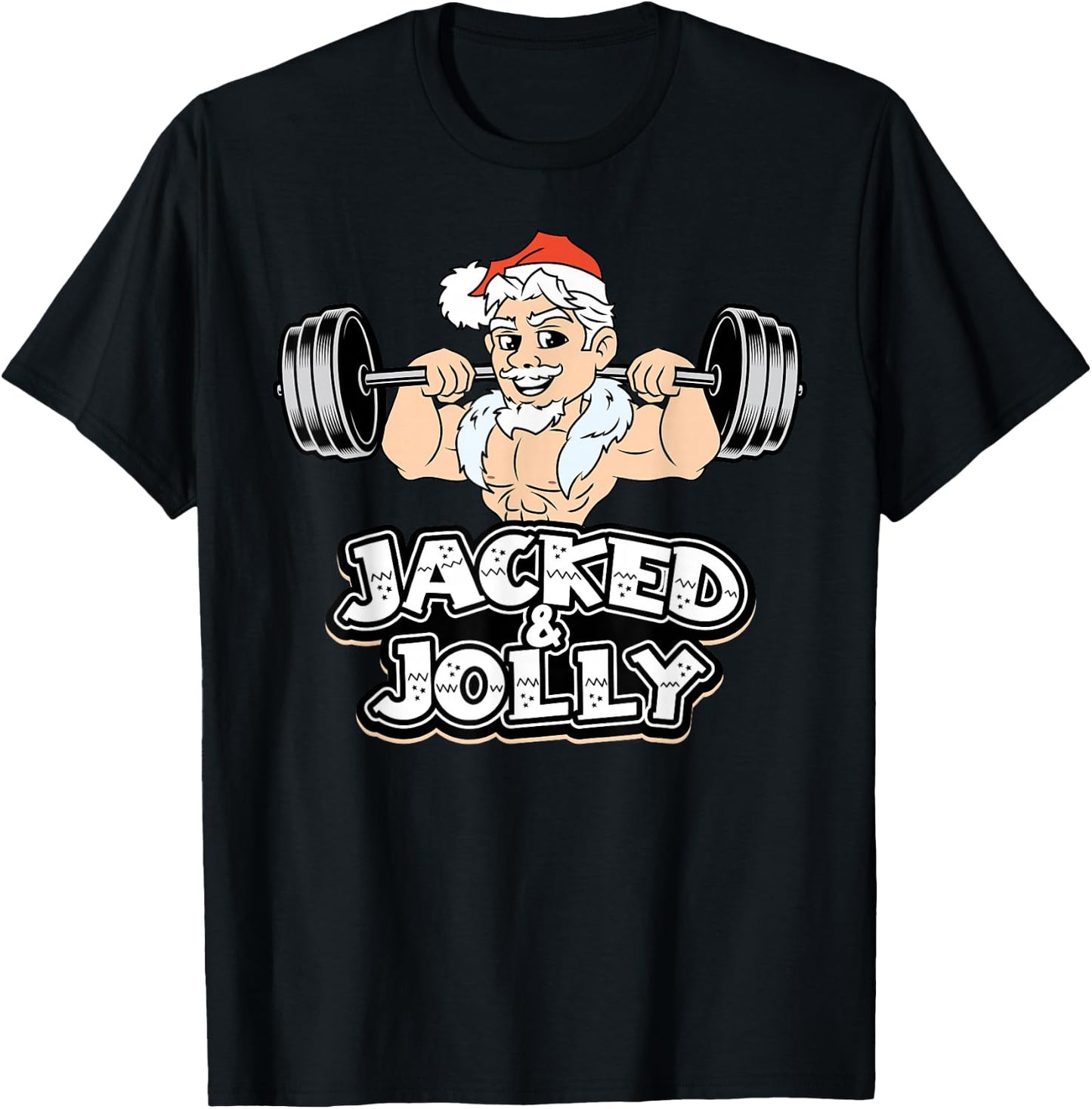 Jacked And Jolly Christmas Gym Workout Santa Lifting Funny T-Shirt - T-Shirt | Black