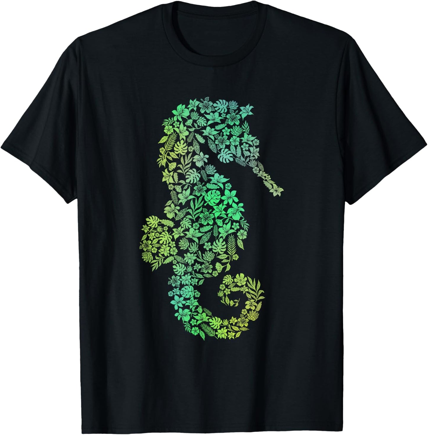 Seahorse Flowers - Underwater Sea Lover Marine Biologist T-Shirt - T-Shirt | Black