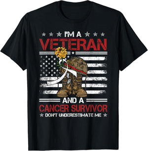 I'm Veteran And Cancer Survivor USA Flag Army Warrior Women Kids Men T-Shirt - T-Shirt | Black