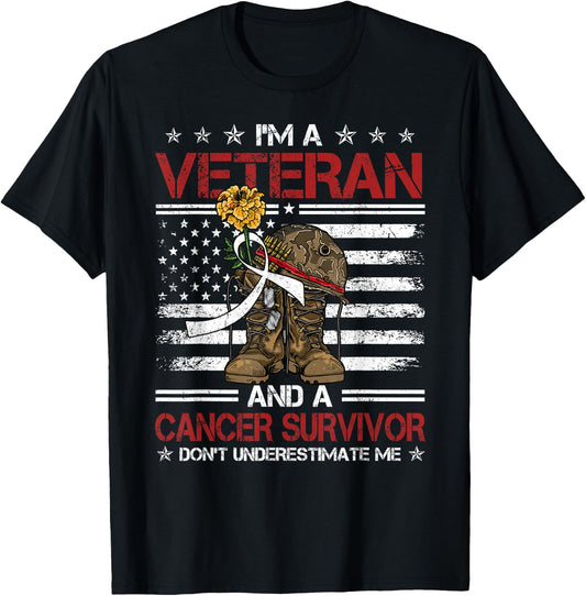 I'm Veteran And Cancer Survivor USA Flag Army Warrior Women Kids Men T-Shirt - T-Shirt | Black