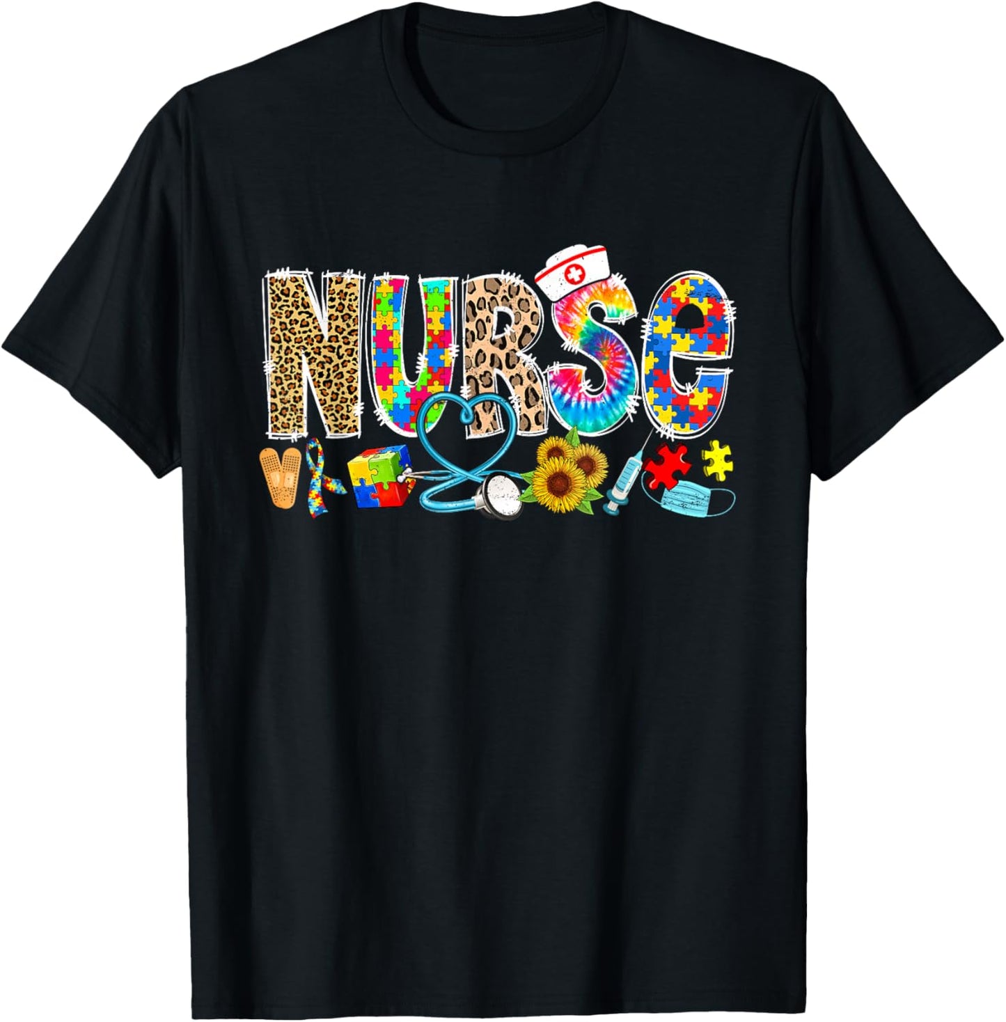 Autism Nurse Life Funny Autism Awareness Month Nursing T-Shirt - T-Shirt | Black