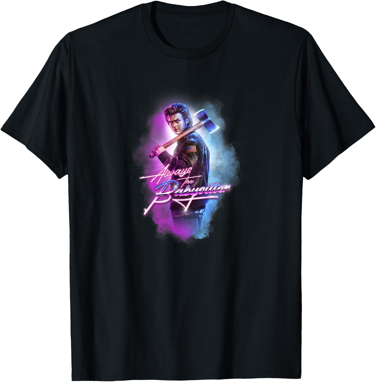 Stranger Things Steve Always The Babysitter Ax Retro Logo T-Shirt - T-Shirt | Black
