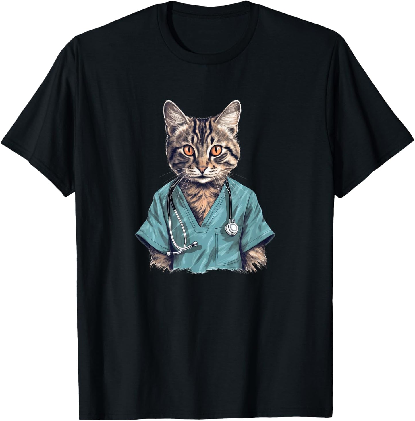 Funny Nurse Cat, Medical Doctor Kitty T-Shirt - T-Shirt | Black