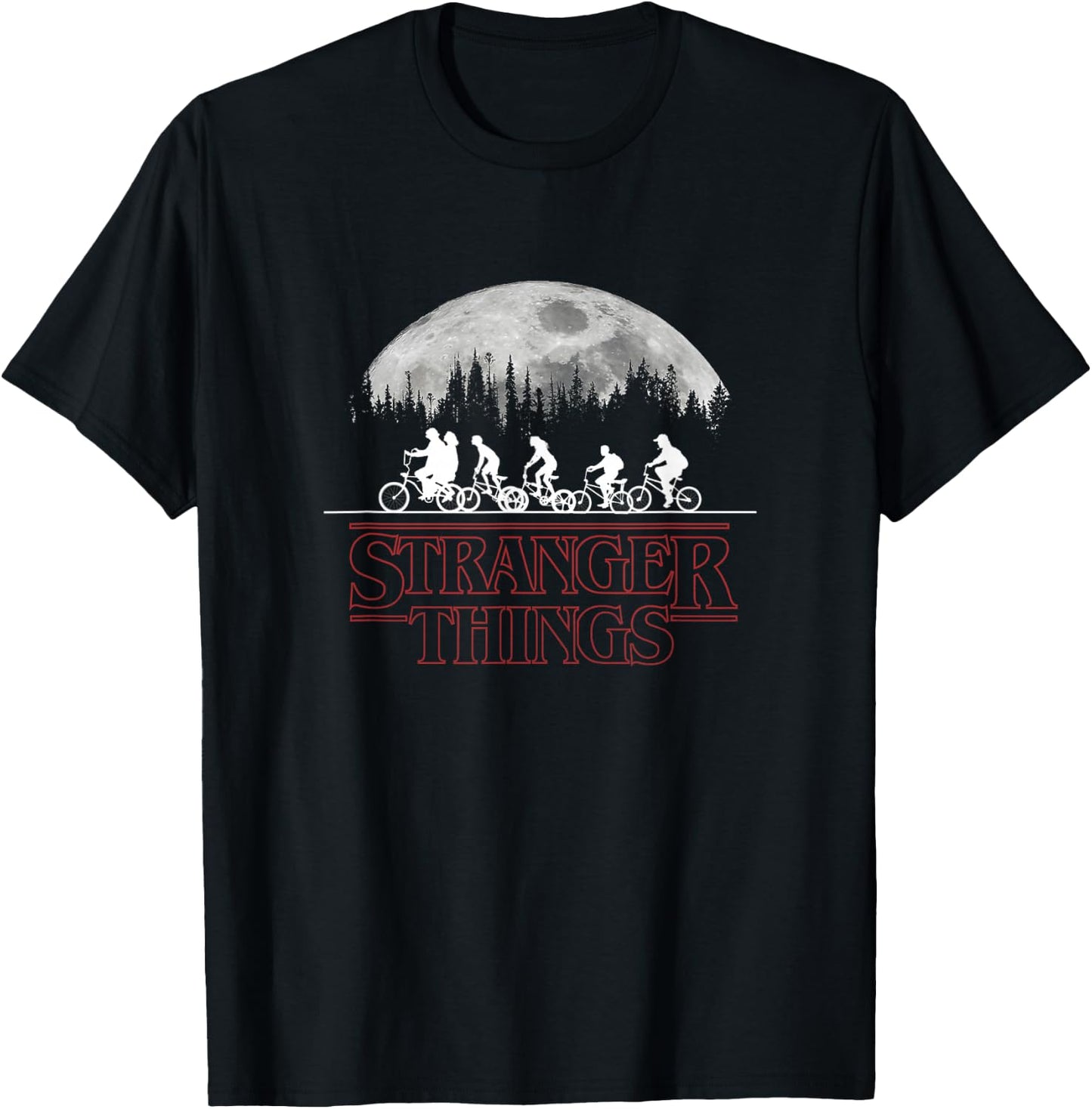 Stranger Things Kids Riding Bikes Under The Full Moon T-Shirt - T-Shirt | Black